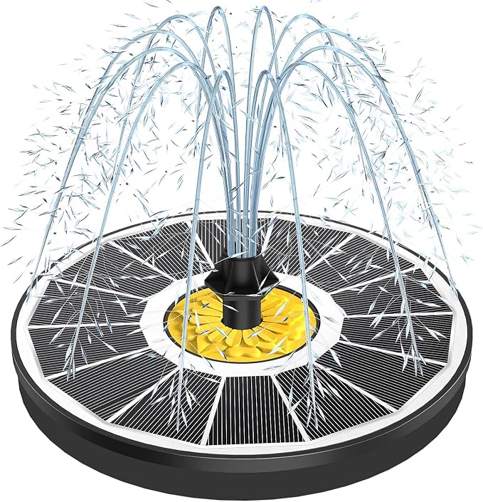 Yzert Solar Fountain for Bird Bath, 3.5W Upgraded Solar Bird Bath Fountains with 4 Fixed Pipes 7 Nozzles No Battery, Solar Fountain Pump for Bird Bath Outdoor(White)