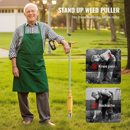 Weed Puller Tool,Electric Stand Up Weed Puller Tool, 21V Battery Powered w/ 2pcs 3000mAh,Heavy Duty 3-Claw Steel Root Weeder,for Dandelion Lawn Garden Yard