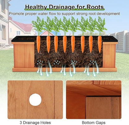 Giantex Outdoor Raised Garden Bed, 28” x 10” x 10” Pine Wood Planter Box with 3 Drainage Holes, Removable Bottom & Bed Liner, Rectangular Flower Container for Vegetables, Herbs, Indoor & Outdoor