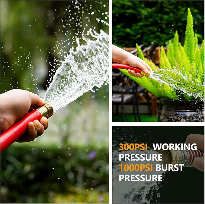 5/8" Garden Hose 75ft, -40℉ To 190℉ Hot/Cold, Heavy Duty,Flexible, 300psi Working, 1000psi Burst, 3/4" Brass Fittings with Hose Protector Coil Spring for Outdoor,Yard, Farm