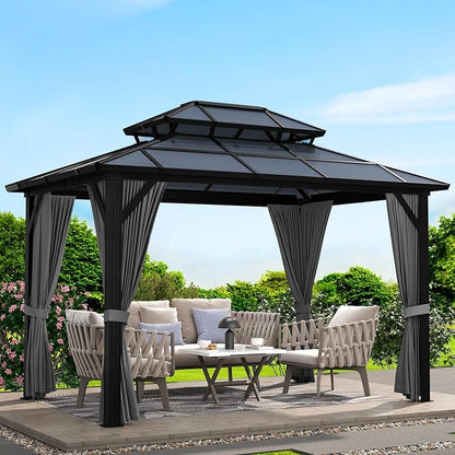 GAOMON 10'x12' Hardtop Gazebo with Polycarbonate Double Roof, Durable Aluminum Frame, Weatherproof & UV Protection for Garden, Patio, Lawn