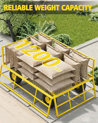 GarveeLife Heavy Duty Steel Garden Cart 1200 LBS Capacity 3 in 1 Pullable Garden Wagon with 13 in Wheels for Gardening Soil, Tools, and Plant Transport