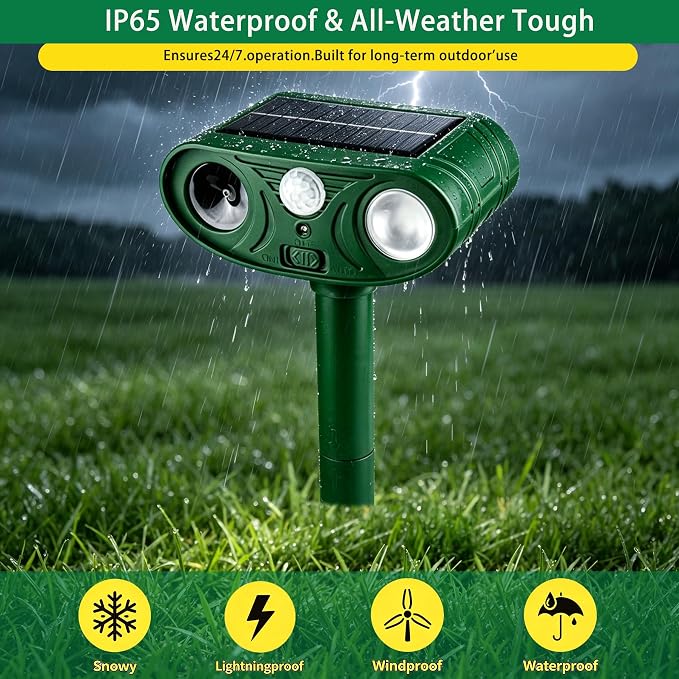 2026 New Intelligent Solar-Powered Ultrasonic Animal Deterrent – Motion Sensor + Strobe Flashing Lights – Waterproof Outdoor Repeller for Deer, Cats, Rabbits, Squirrels, Dogs, Raccoons & Skunks (4)