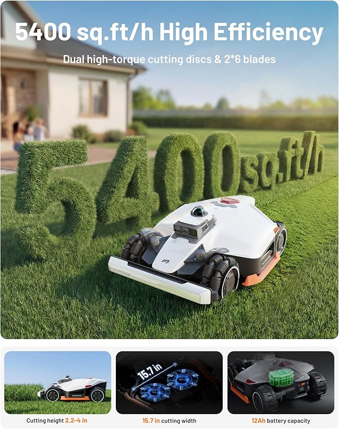 Mammotion LUBA 3 AWD 3000 Robot Lawn Mower with Garage (Ship Separately) | 360° LiDAR+NetRTK+AI Vision, Wire Free for 0.75 Acre, AWD for 80% Slopes, 30 Multi-Zone Management, Cutting Height 1.0"-2.7"