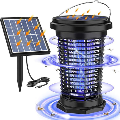 Solar Bug Zapper Outdoor & Indoor with 1.5W+4.5W Dual Solar Panel 2026, USB Rechargeable Electric Mosquito Zapper for Flies Gnats Moths, Fly Trap for Home, Patio, Backyard, Camping, Garden