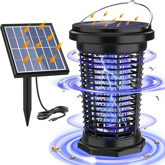 Solar Bug Zapper Outdoor & Indoor with 1.5W+4.5W Dual Solar Panel 2026, USB Rechargeable Electric Mosquito Zapper for Flies Gnats Moths, Fly Trap for Home, Patio, Backyard, Camping, Garden