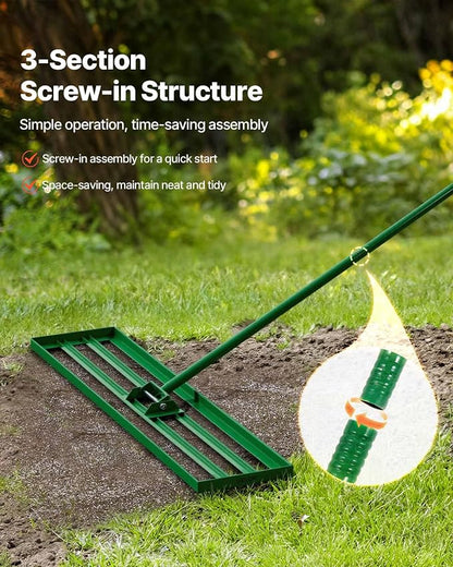 VEVOR Lawn Leveling Rake, 48"x10" Level Lawn Tool, Heavy-Duty Lawn Leveler with 78" Steel Extended Handle, Yard Leveling Rake Suit for Garden, Golf Lawn, Farm