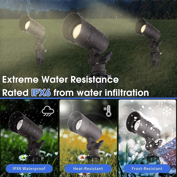 E ENERGETIC LIGHTING LED Landscape Lights with Connectors, 12V Low Voltage, Warm White 3000k, 4W, 175LM, Outdoor Waterproof Garden Pathway Lights Wall Tree Flag Spotlights with Spike Stand, 2 Pack