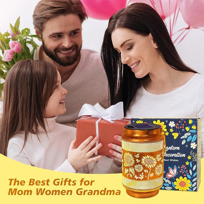 2 Pack Sunflower Solar Lanterns Outdoor Waterproof Solar Garden Decor, Birthday Gifts for Women Mom Grandma, Metal Hanging Lights with Shepherd Hook for Outside Yard Patio Pathway Backyard