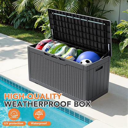 105 Gallon Deck Box Outdoor Indoor Waterproof Storage Box for Patio Furniture, Pool Accessories, Garden Tools, and Cushion Storage, Gray