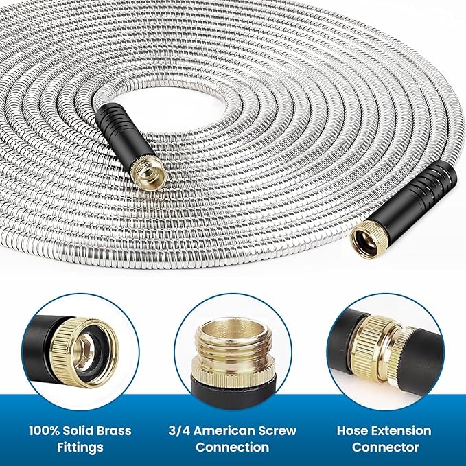 Garden Hose 100FT, Water Hose with 10 Function Nozzle, Garden Hose Metal with Leak-proof Connectors, Kink-Free & Ultra Flexible, Rust/Pet/Puncture Proof for Lawn, Yard, Car Wash, 550PSI