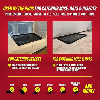 Catchmaster Rat, Snake and Mouse Traps 8Pk, Large Bulk Glue Rat Traps for Home, Adhesive Plastic Tray for Inside House, Snake, Mice, & Spider Catcher, Pest Control for House & Garage
