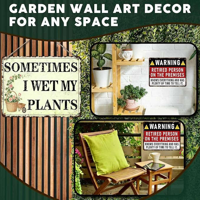 PEACHGARDEN Garden Decor Funny Garden Metal Signs Sometimes I Wet My Plants Wall Art Decor Gardening Sign for Outdoor Yard Patio Backyard Greenhouse 12x16 inch