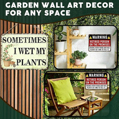 PEACHGARDEN Garden Decor Funny Garden Metal Signs Sometimes I Wet My Plants Wall Art Decor Gardening Sign for Outdoor Yard Patio Backyard Greenhouse 12x16 inch
