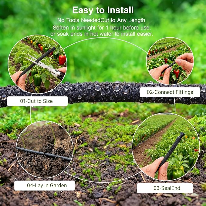 Soaker Hose 1/4 Inch 100ft, Garden Soaker Hose for Garden Beds, Trees & Flower Beds, Uniform Seepage Irrigation Hose