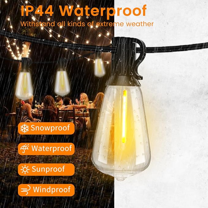 LED Outdoor String Lights 400ft Shatterproof Patio Lights with 212 Waterproof ST38 Vintage Bulbs(12 Spare), Dimmable Outside Hanging String Lights for Backyard Porch Balcony Party, Warm White