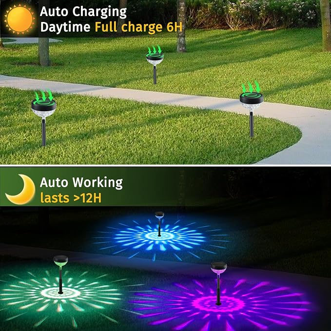JNOEC 8Pack Solar Pathway Lights Outdoor, Color Changing+8 Fixed Color (Warm White, Cool White, Colored) Solar Lights Outdoor, Bright Solar Powered Garden Light