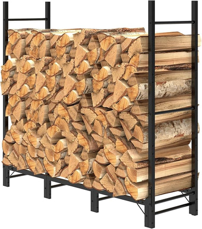 Helios&Hestia 4Ft Outdoor Firewood Rack for Fireplace, Heavy Duty Steel Log Holder, Indoor Wood Pile Storage Organizer, Adjustable Stacker Stand, Black