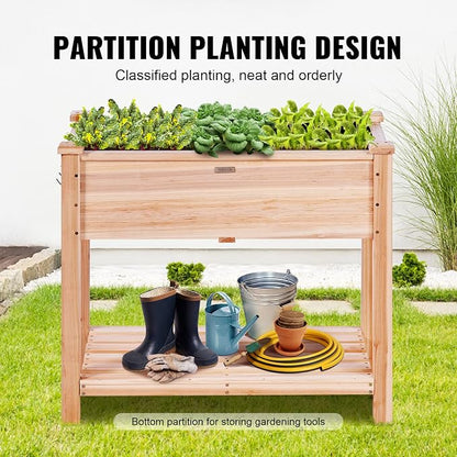 VEVOR Raised Garden Bed 34x18x30in with Sturdy Legs, High End Natural Fir Wood Planter Box Elevated Planting Stand for Backyard/Garden/Patio/Balcony w/Non -Woven Liner & 1 Set of Tool, 165lb Capacity