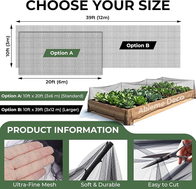 Mosquito Netting Garden 20x10Ft, Garden Mesh Netting, Fly Insect Bird Net Barrier for Plant Protection Net for Patio Outdoor Use (Black, 20x10FT)