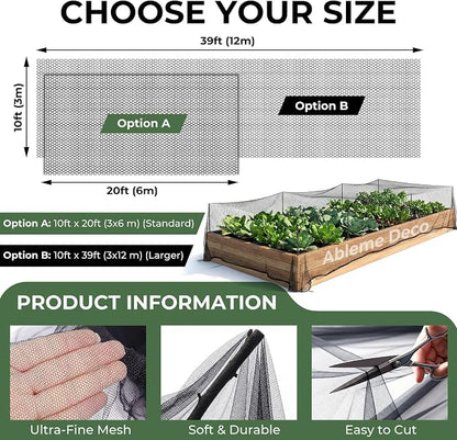 Mosquito Netting Garden 20x10Ft, Garden Mesh Netting, Fly Insect Bird Net Barrier for Plant Protection Net for Patio Outdoor Use (Black, 20x10FT)