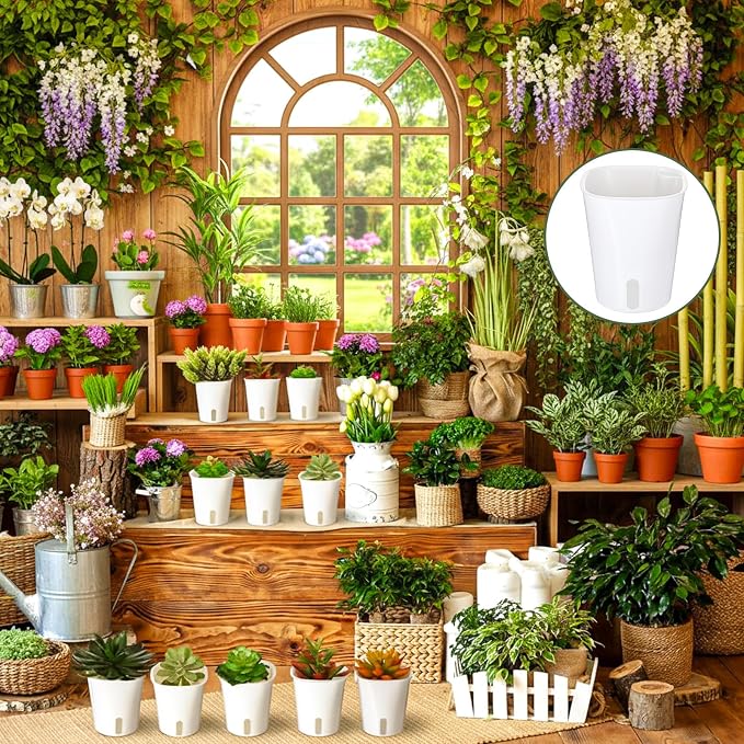 18 Pcs Self Watering Pots 3 Sizes Plastic Self Watering Planters Small Flower Plant Pot with Inner White Pot for Indoor House Plants, Flower (3", 4", 5")