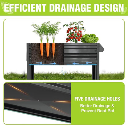WORKPRO Galvanized Raised Garden Bed with Legs & Wheels, 37x14.6x31.6in, 400LB Capacity Elevated Planter Box for Garden, Backyard, Patio & Deck, Black