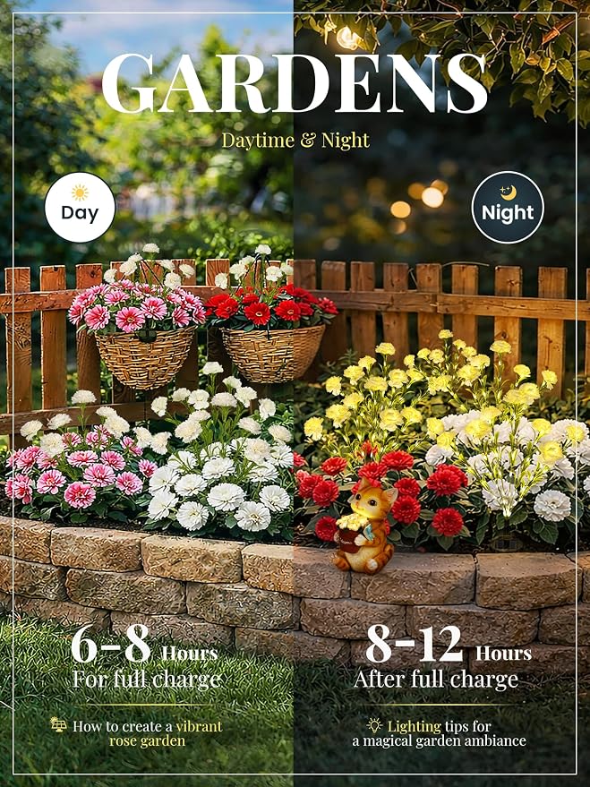 GIGALUMI Solar Lights Outdoor for Garden Decor, 4 Pack Solar Flower Lights Waterproof, 2 Lighting Modes 28 Carnations for Pathway,Yard, Patio Decoration, Gardening Gifts for Women (White)