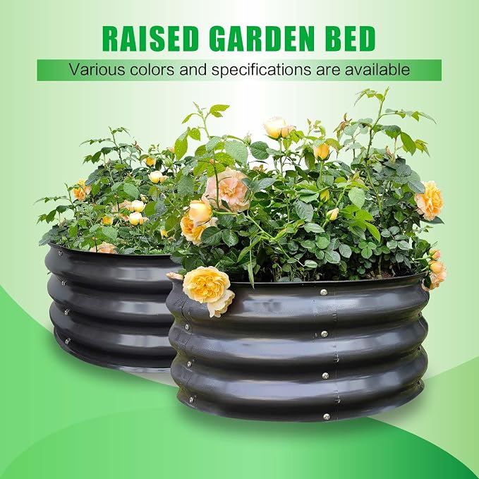 GrowHaus 2x2x1FT Galvanized Raised Garden Bed, Planter Boxes Outdoor Round Metal Garden Beds for Planting Vegetables Flowers Herbs 2 Pack Dark Gray