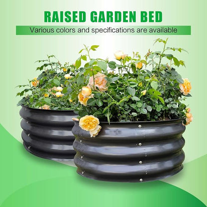 GrowHaus 2x2x1FT Galvanized Raised Garden Bed, Planter Boxes Outdoor Round Metal Garden Beds for Planting Vegetables Flowers Herbs 2 Pack Dark Gray