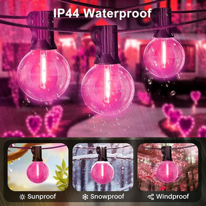 LAMPHOME LED Outdoor String Light, 26Feet Patio Lights with 12+1Edison Shatterproof Bulbs(1Spare), UL Waterproof Outside Lights connectable Dimmable for Backyard Porch Decor,Pink