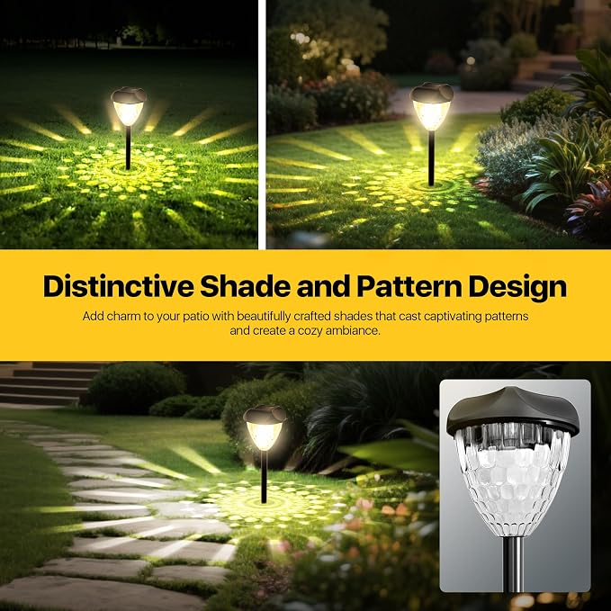 Ensenior Solar Pathway Lights Outdoor - 12-Pack, 3000K LED Landscape Garden Lights, IP65 Waterproof, Tool-Free Auto ON/Off for Garden Yard Patio Walkway Landscape, 14.17" Height