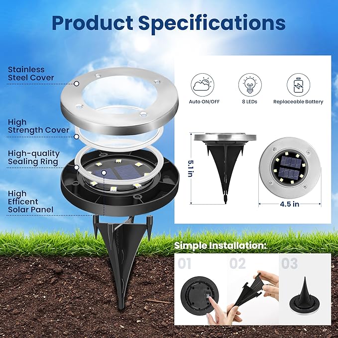 GIGALUMI Solar Fence Lights - No-Drill Fence Lighting Solution, Waterproof Perimeter Lights Compatible with Wood, Metal & Concrete Fences (20 Pack Cool White)