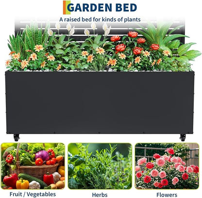 GarveeLife Metal Planter Box with Trellis and Wheels, 71"x47"x16" Raised Garden Bed for Climbing Plants, Vegetables, Vines, Privacy Planters for Patio with Drainage Holes, 15.7" Deep Planting Bed