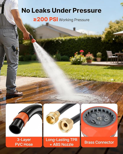 VEVOR Retractable Garden Hose Reel, 1/2 in x 100 ft, Wall Mounted Hose Reel with 9-Function Sprayer Nozzle and 180° Swivel Bracket, Any Length Lock, Automatic Slow Rewind System, for Garden Watering