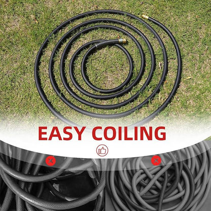 Wiseflow Garden Hose 50FT x 3/4", Heavy Duty Rubber Hose, Water Hose with Five Layered Braiding, Male Female Fittings, 1200PSI Burst, 300PSI Working for Yard, Car Wash, Pets (Black)