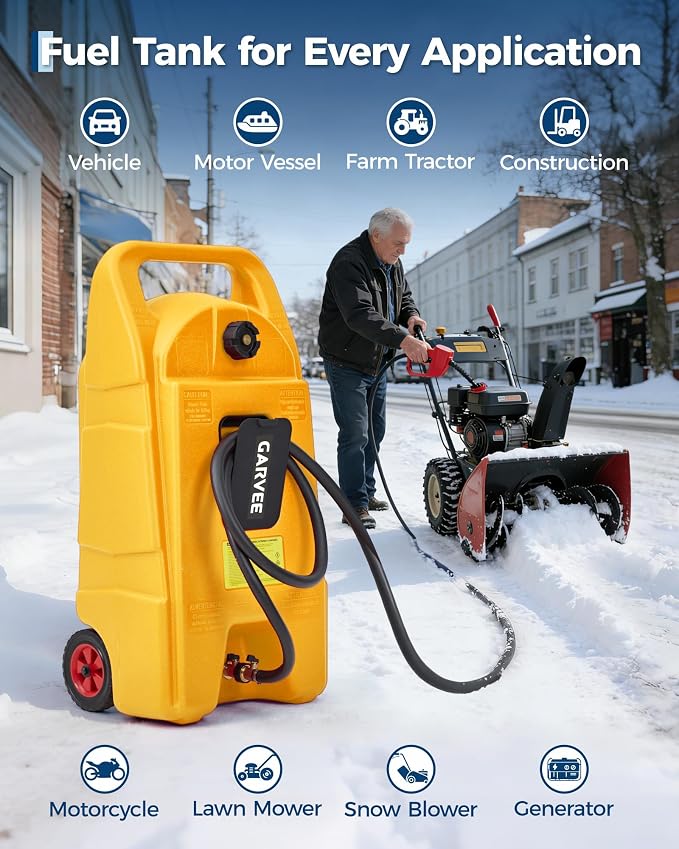 Garvee Slim 15 Gallon Portable Gas Tank, Heavy-Duty Fuel Caddy with Manual Transfer Pump &10FT Hose, Portable Gas Can with Casters, Leak-Proof Gas Container for Lawn Mowers, Tractor, Boat, Snow Blow