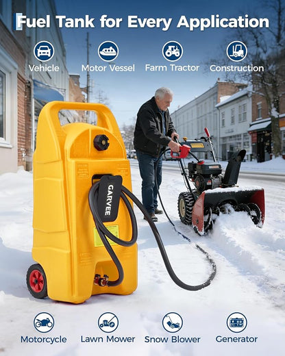 Garvee Slim 15 Gallon Portable Gas Tank, Heavy-Duty Fuel Caddy with Manual Transfer Pump &10FT Hose, Portable Gas Can with Casters, Leak-Proof Gas Container for Lawn Mowers, Tractor, Boat, Snow Blow