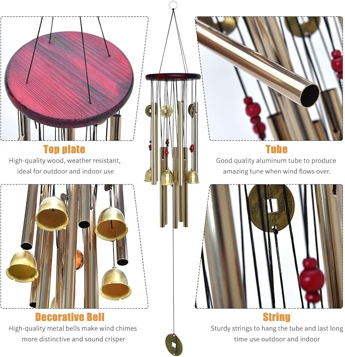 Chinese Traditional Retro10 Tubes 5 Bells Bronze Yard Garden Outdoor Living Wind Chimes 85cm (MT-626)…