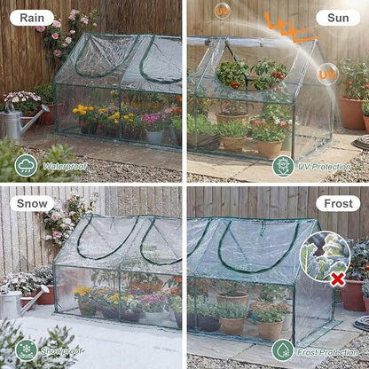 Aoodor 9 x 3 x 3 ft Mini Greenhouse with 3 Zipper Doors, Water-Resistant, UV-Protected for Flowers, Vegetables, and Herbs, Transparent