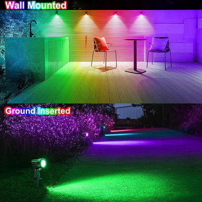 MEIKEE 6 in 1 RGB Solar LED Spotlights with Remote, IP66 Waterproof Color Changing Outdoor Landscape Lighting for Garden Wedding Holiday Party Decor