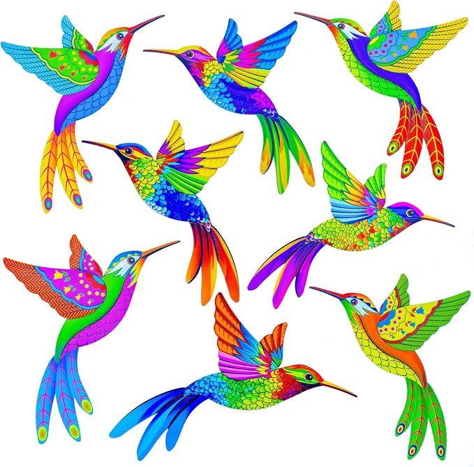 Cruis Cuka Outdoor Wall Art Metal Hummingbird 3D Wall Art for Outside Fence Decorations Outdoor Patio Decor- (Set of 8,Colore)
