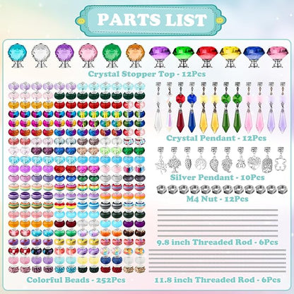 UFU 310Pcs DIY Fairy Wand Beaded Garden Stakes Kit, Decorative Garden Stakes with Colorful Crystal Pendants, Outdoor Fairy Garden Accessories, Beadable Items for Decor, Gifts & Craft (10 & 12 in)