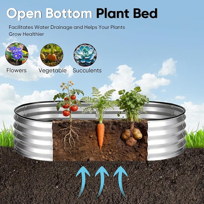 Galvanized Raised Garden Bed 2 Pack 4x2x1ft, Rust-Resistant Metal Oval Planter Box Outdoor, Easy Assembly Planting Bed Kit for Vegetables, Fruits, Herbs - Silver