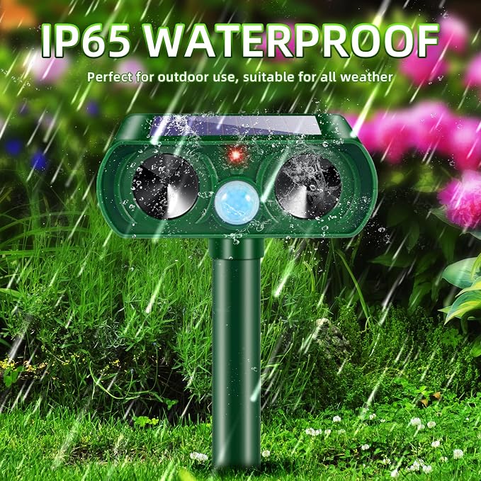 4 Pack Upgraded Sonic Fortress Pro Deer Repellent Devices,Solar Animal Repellent Ultrasonic Outdoor for Cats,Squirrels,Rabbits,Racoons,Skunks for Garden Yard Waterproof Motion Sensor Animal Deterrent