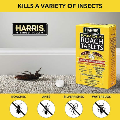 Harris Roach Tablets, Boric Acid Roach Killer with Lure for Insects (4oz, 96 Tablets)