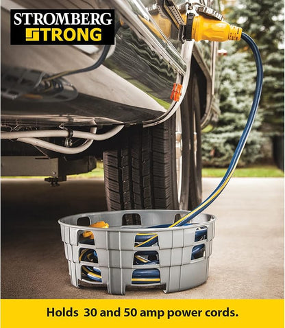 Stromberg Carlson HC-75 RV Hose and Cord Caddy for Campers and Trailers, Compact Organizer for Power Cables and Water Hoses, Durable Outdoor Storage Solution Holds 75' Fresh Water Hose, 17"x6.5", Gray