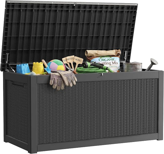 320 Gallon Outdoor Storage Box, Extra Large Waterproof Resin Deck Box with Lockable Lid Storage Bin for Patio Furniture Cushion, Garden Tools, Pool Accessories, UV-Resistant Outside, Black