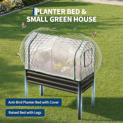 48×24×55in Large Metal Raised Garden Bed with Legs and Cover, Galvanized Oval Raised Bed Planter with Leg for Vegetables and Flowers, Build-in Spray Tube Effortless Watering | Elevated metal planter with built-in 3-spray nozzle watering system, drain t...