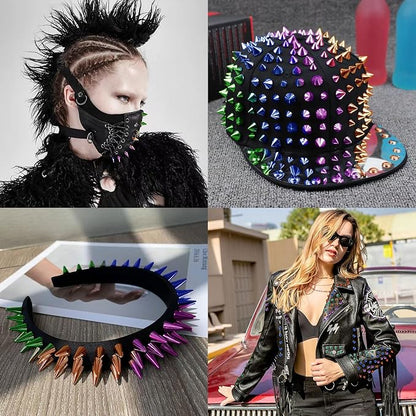Spike for Crafts Stude for Clothing, 0.5 Yard Rainbow Spike Stud with Glue, Cone Flatback Plastic Trim Mesh for Holloween Party Decoration Costume DIY Crafts